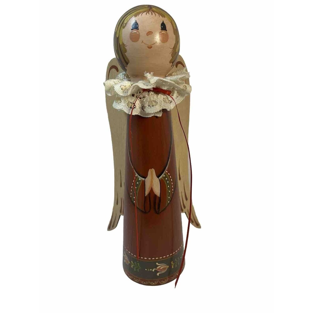 Hand painted Angel Wooden Signed Anne Parker Red Christmas Holiday 12"
